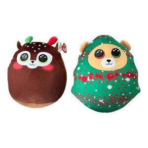 TY Squishy Beanies 2022 Plush Set – Everett the Christmas Tree & Minx the Reinde